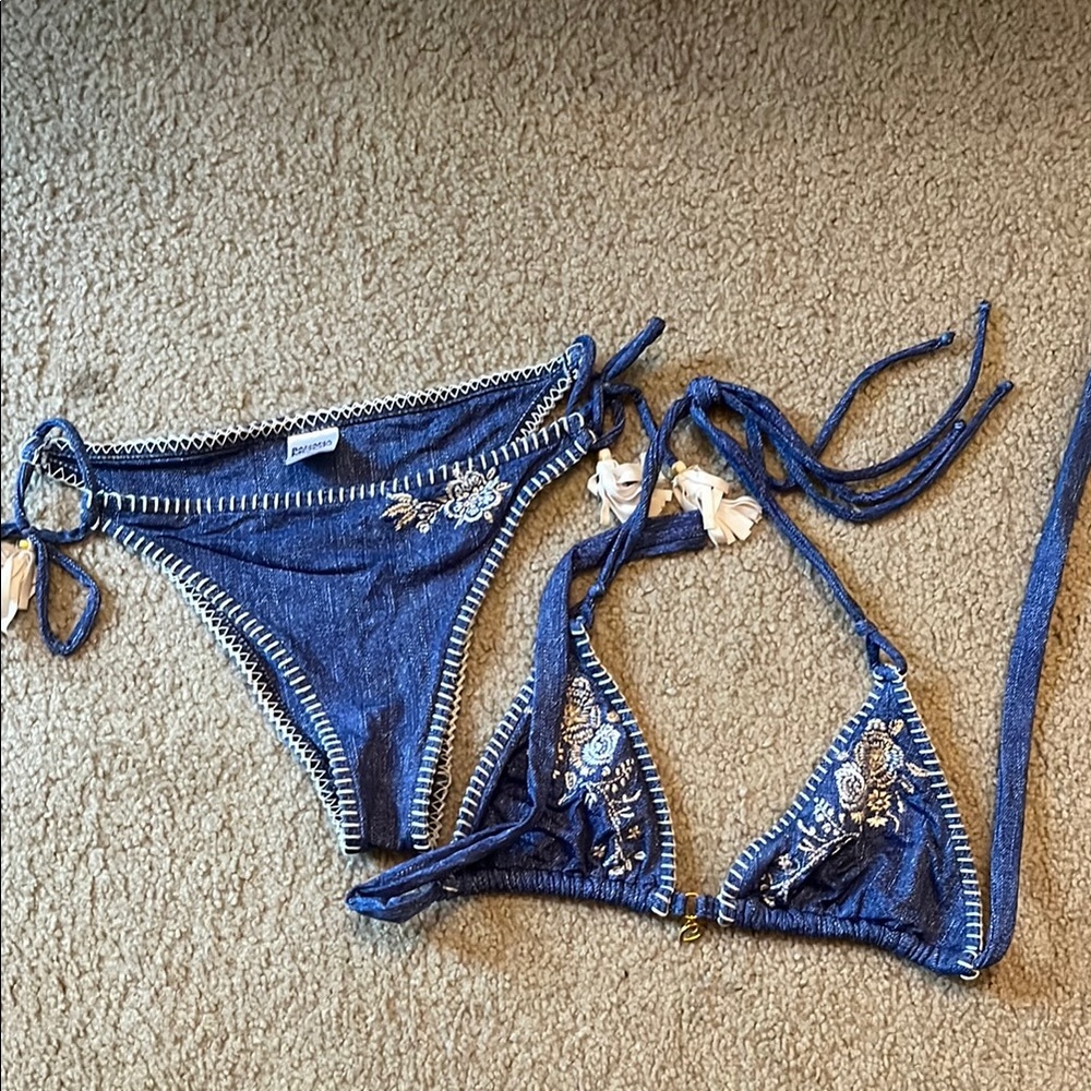 Blue Bikini Set with Embroidery